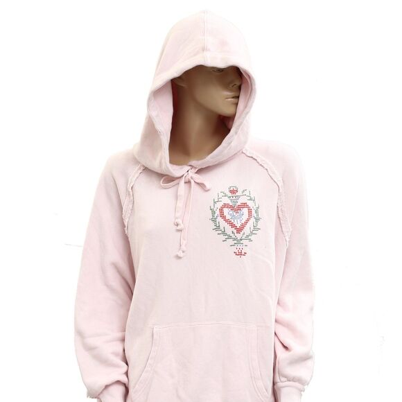 Free People Keepsake Hoodie Sweatshirt Top Embroidered Print Oversized XS 280800 - Picture 6 of 9